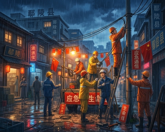 In Heavy Rain, They Build a 'Communication Lifeline' in Yanling County